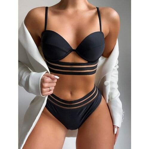 Underwire Bikini 2021 New Sexy Mesh Patchwork Swimwear Women Swimsuit Female Two Pieces Bikini Set Bather Bathing Suit Swim Lady