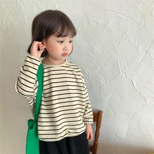 Children loose striped sweatshirts 2021 spring autumn girls boys long sleeve irregular base Tops