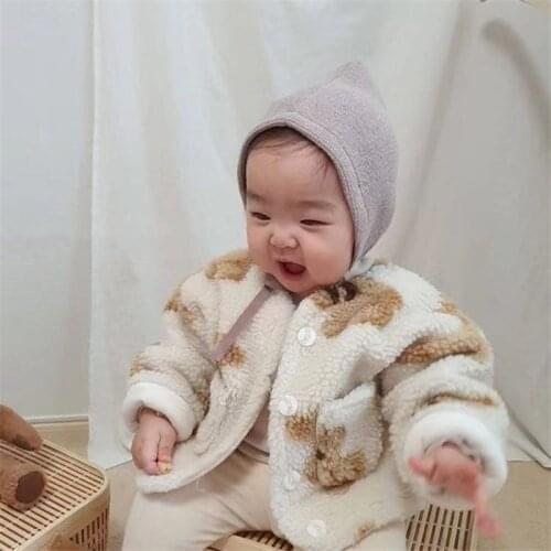 Korean Baby Winter Coat Kids Thick Warm Cartoon Fur Fuzzy Coats Jacket Cardigan Tops Outerwear manteau bebe fille hiver
