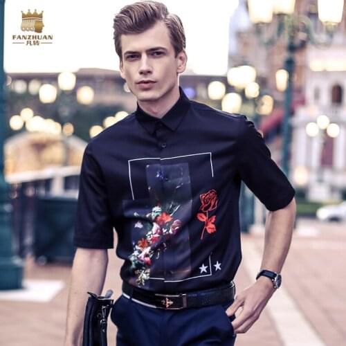 Fanzhuan Free shipping New 2017 male fashion casual summer Mens man personality green printed Shirt short Sleeved 51203501