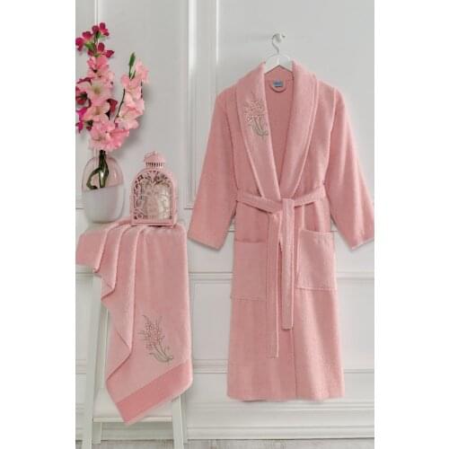 Havlulu Lady Bathrobe 2li Set Face Towel Bathrobe 100 Cotton