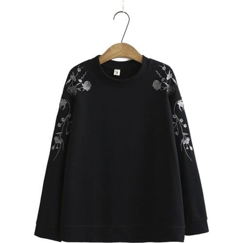 Plus Size XL-4XL Floral Embroidered Hoodies Casual Long Sleeved Autumn Pullovers Large Size Tops