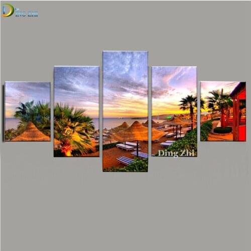 Natural Scenery Vacation Style Diy 5D Diamond Painting Sea View Full Drill Mosaic Sunset Landscape Cross Stitch Embroidery Decor