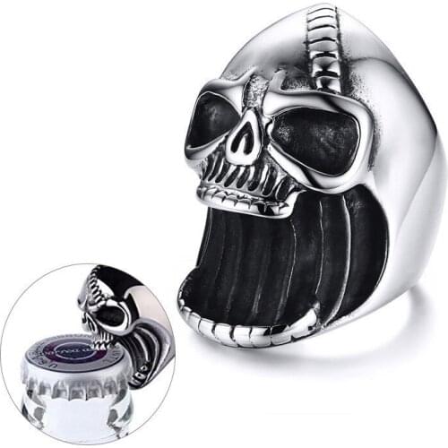Punk Skull Stainless Steel Ring For Men Open Beer Self-Defense Finger Tiger Party Club Bottle Opener HIgh Quality Jewelry Gift