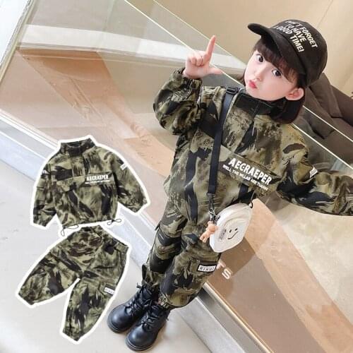 Girls Suits Tops +Pants 2021 Camouflage Thicken Winter Autumn Warm Kids Teenagers Outwear Kids Cotton Sport Suits Children Cloth