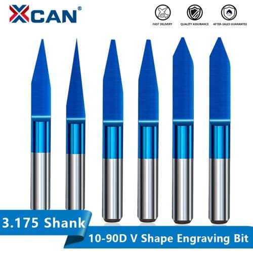 XCAN PCB Engraving Bit 10-90D V Shap Tip End Mill Tungsten Carbide PCB 3D Milling Cutter Nano Blue Coated CNC Router Bit