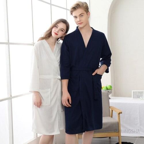 Plus Size 3XL Summer Women Bathrobe Sleepwear Autumn Lovers Casual Robes Men Waffle Nightgown Kimono Bride Groom Wedding Gown