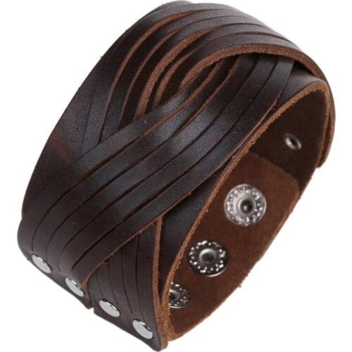 Fashion Wide Genuine Leather Cuff Bracelet Vintage Black Brown Handmade Weave Braided Wristbands Casual Biker Retro Punk Bangle