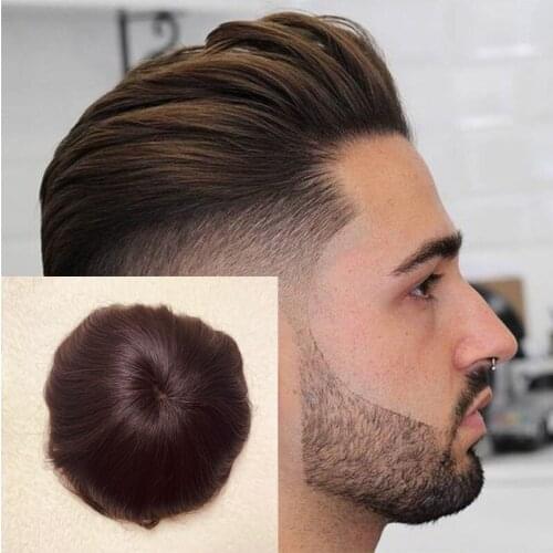 Brown Colored Toupee For Men PU With Lace Human Hair Remy 100% Human Hair Toupee Replacement System Bleached Knots Free Shopping