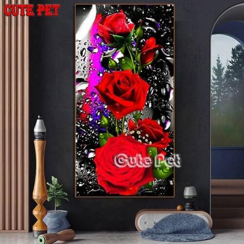 5D Diamond Painting set Plant flowers Red rose cross stitch full square round Drill embroidery mosaic painting decor salon large