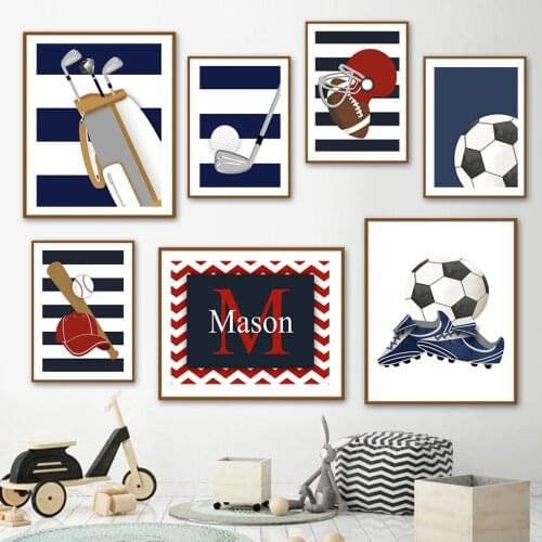 Football Baseball Basketball Golf Name Custom Wall Art Canvas Painting Nordic Posters And Prints Wall Pictures Kids Room Decor