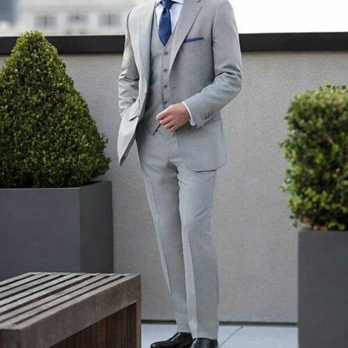 Latest Design Gray Men Suits for Wedding Man Blazer Jacket Groom Tuxedos 3Piece(Jacket+Pants+Vest)Terno Masculino Costume Homme