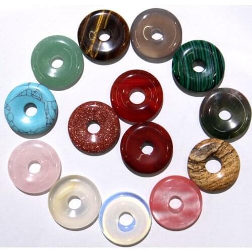 25mm wholesale natural stone Quartz crystal Turquoisecircle donut charms pendants for jewelry making Necklace Accessories1pcs