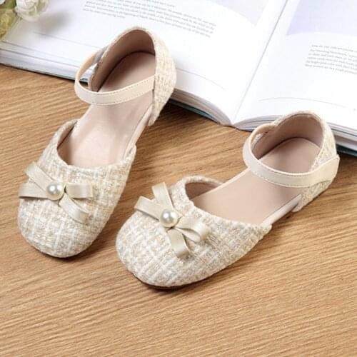 2021 Autumn Girl Sandals Children Bow-knot Linen Princess Shoes Kids Baby Girl Korean Style Student Shoes 4-12 Years