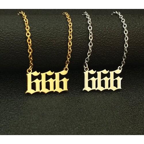 10pcs Lucky Number 666 Charm Necklace Women Men Old English Gargantilha Stainless Steel Chain Choker Gothic Jewelry