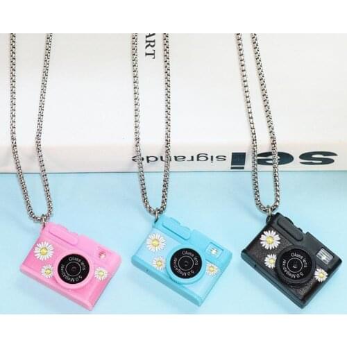 Punk Flash Mini Camera Necklaces Music Pendant Luminous Necklace Retro Small Camera Necklace Flash Men and Women