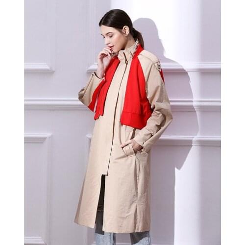Fake Two Pieces Splice Long Trench Coat 2020 Autumn Turn Down Collar Zipper Pockets Long Coat Women Casual Work Overcoat