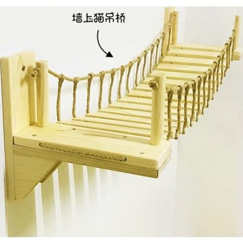Cat suspension bridge rope ladder hemp rope soft ladder wooden bridge solid wood cat wall climbing frame pet furniture