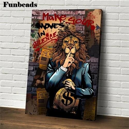 Full Square Diamond Painting Doodle art, lion holding money bag Mosaic Needlework Picture Of Diamond Embroidery Decor FF5564
