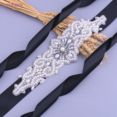 TOPQUEEN S26A Fancy Bridal Belt Luxury Ivory Bridal Belt Strap Pearl Bridal Belt for Woman Wearing Belts Width Beads Bridal Belt
