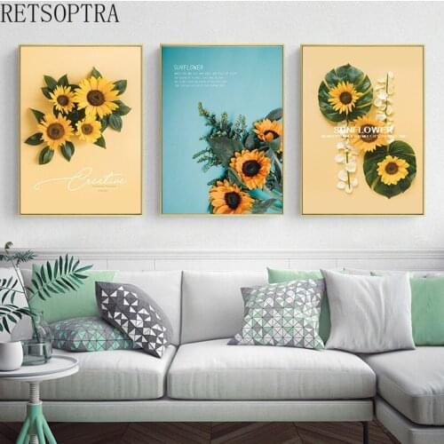 Simple Sunflower Canvas Print Green Plant Leaf Poster Wall Art Painting Modern Living Room Decoration Decorative Picture