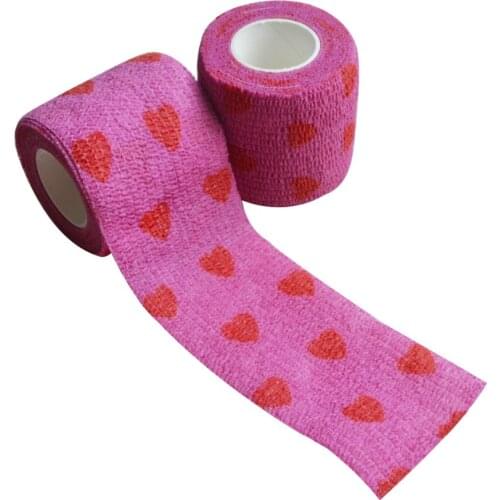 6 Pcs/Lot 5cm x 4.5m Self Adhesive elastic Nonwoven Cohesive Bandage Adherent Wrap Red Heart Pattern First Aid