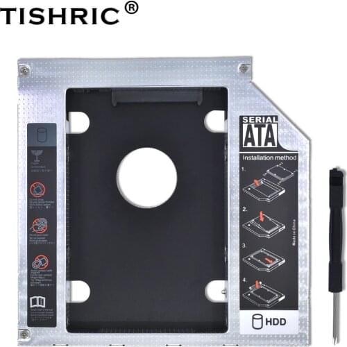 TISHRIC Hot Aluminum Optibay 2nd HDD Caddy 9.5mm SATA 3.0 2.5" SSD Hard Disk Driver Case Enclosure for CD-ROM DVD ODD Adapter