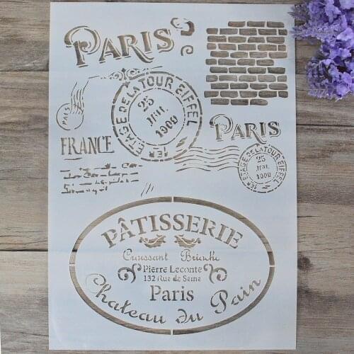 A4 A3 A2 DIY Craft French Stencils For Walls Painting Scrapbooking Stamping Album Decorative Embossing Paper Card Retro Paris