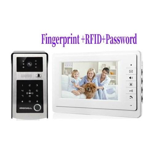 Fingerprint RFID Password Unlock Video Intercom 7 Inch Monitor Video Door Phone Doorbell Visual Intercom IR Camera System
