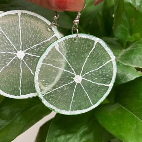 Korean Summer Style Fresh Lemon Dangle Earrings For Women Plant Resin Exaggerated Dangle Earrings Fruit Jewelry Earrings