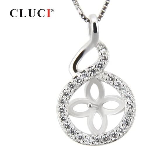 CLUCI Round Silver 925 Zircon Charms Pendant Women Jewelry 925 Sterling Silver Pearl Pendant Mounting Pendant Jewelry SP039SB