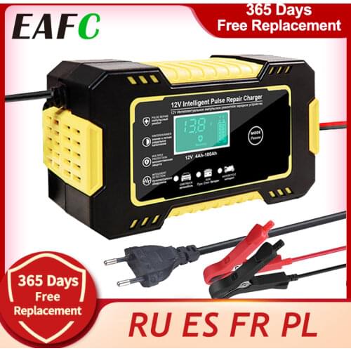 Intelligent Car Motorcycle Battery Charger 12V 6A For Auto Moto Lead Acid AGM Gel VRLA Smart Charging 6A 12V Digital LCD Display