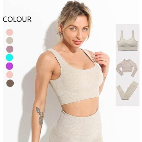 Womens Sportswear Yoga Set Workout Clothes Athletic Wear Sports Gym Legging Seamless Fitness Bra Crop Top Long Sleeve Yoga Suit