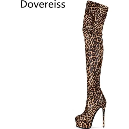 Dovereiss Fashion Womens Shoes Winter Concise Platform New Sexy Leopard print Over the knee boots Zipper 35-45
