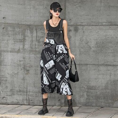 2021 New Fashion Women Loose Denim Patchwork Jumpsuit Romper Summer Casual Pocket Playsuits Ankle-Length Pants Trousers
