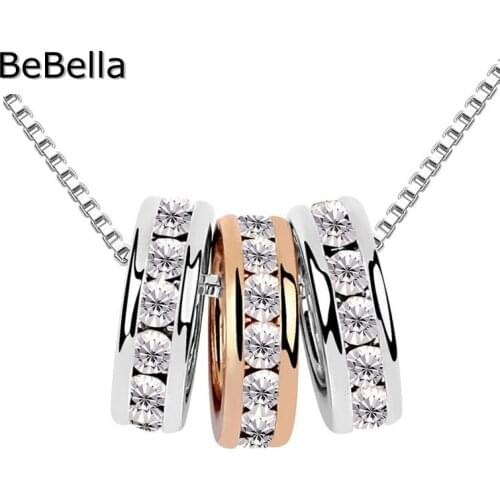 BeBella 3 beads pendant necklace with Czech crystals setting for women girl fashion crystal jewelry Christmas birthday gift