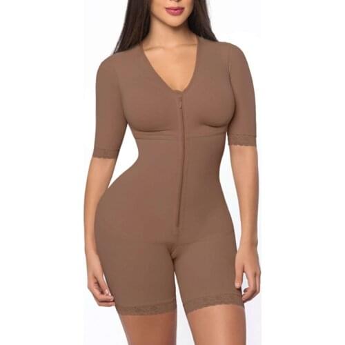 Women Post Liposuction Full Body Shaper Postpartum Recovery Shapewear Flatten Abdomen Fajas Zipper Bodysuit Open Crotch