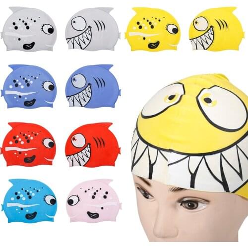 1 Pcs Cartoon Swimming Cap Silicone Diving Waterproof Swim Hat Kids Girl Boy Favor Bathing Cap with Fish Shark Pattern