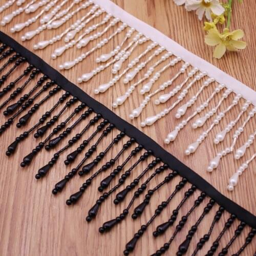 1Yards tassels for jewelry diy Pearl Tassle trim Beaded Lace Ribbon Embroidery Lace Fabric Sewing Curtain DIY Materials Tassels