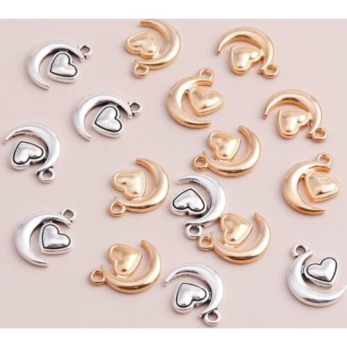 10pcs Two Color Small Hearts Moon for Making Bracelets Necklaces Pendants Retro Jewelry 17x13mm DIY Finding