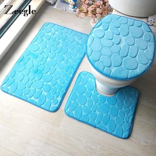 Zeegle 3D Embossed 3Pcs Toilet Bath Mats Set Memory Sponge Bathroom Carpets Absorbent Non-Slip Floor Rugs Toilet Rugs Lid Cover