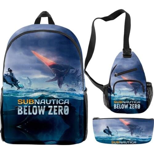 3pcs/set Subnautica Below Zero Backpack Boys Girls Schoolbag Chest Bag Pencil Case Women Men Waterproof Casual Laptop Backpack