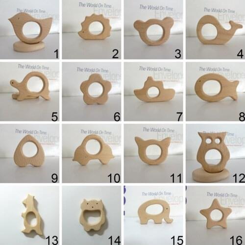 44PCS MIX DESIGNS Handmade Natural Newborn Beech Wooden Teether Toys