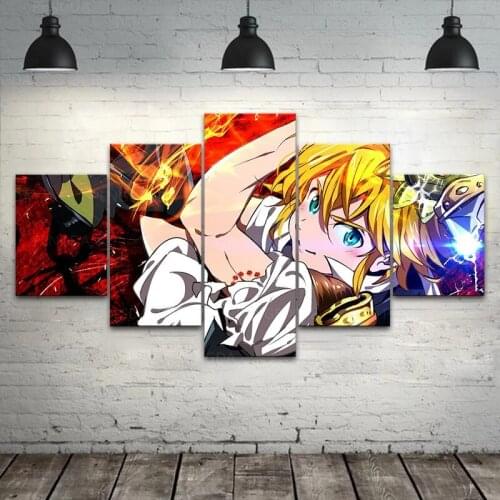 5 Pieces Wall Art The Seven Deadly Sins Canvas Hd Prints Fight Anime Paintings Modular Pictures Posters Art Home Decorative