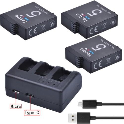 3PCS 1600mAh AHDBT-501 AHDBT501 Go Pro Battery+3-Slot USB Charger for GoPro Hero 5 Hero 6 Sport Action Camera