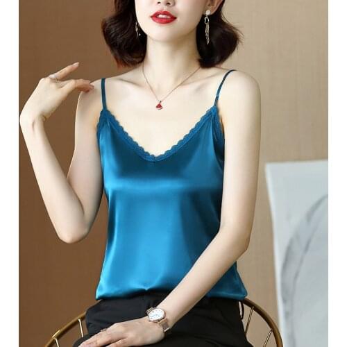 AOSSVIAO Women New Lace Crochet Sexy V-neck With Halter Camisole Silk Shirt Summer 2021 Tops White Underwear Vest Sleepingwear