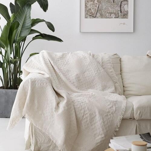 White Sofa Towel Soft Couch Sofa Cover Knit Throw Blanket with Tassel Armchair Sofa Slipcover Towel Protector Blanket Home Decor