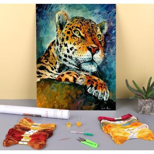 Far Eastern Leopard Printed 11CT Cross Stitch Patterns DIY Embroidery DMC Threads Needlework Handiwork Handmade Package