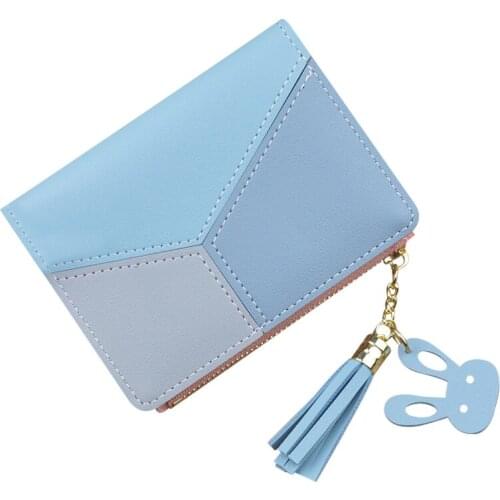 Durtable PU Credit Card Holder Wallets Zipper Tassel Geometric Short Design Purse For Coin 12x9x1.8CM-B5