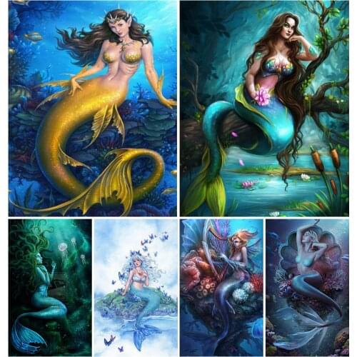 FIYO 5D Diamond Painting Cross Stitch Mermaid Full Square Picture Of Rhinestones Woman Girl Diamond Mosaic Needlework Craft Gift